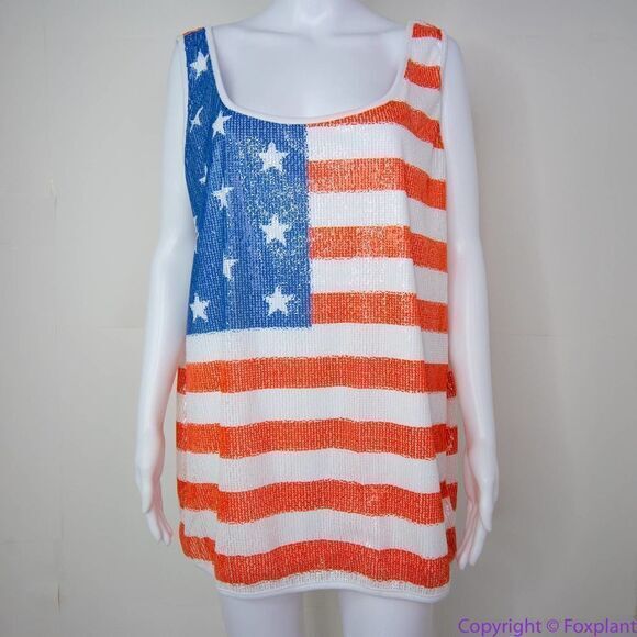 NEW Ashley Stewart Sequin American Flag Scoop Neck Tank, Red, White and Blue, 3X - Picture 7 of 16